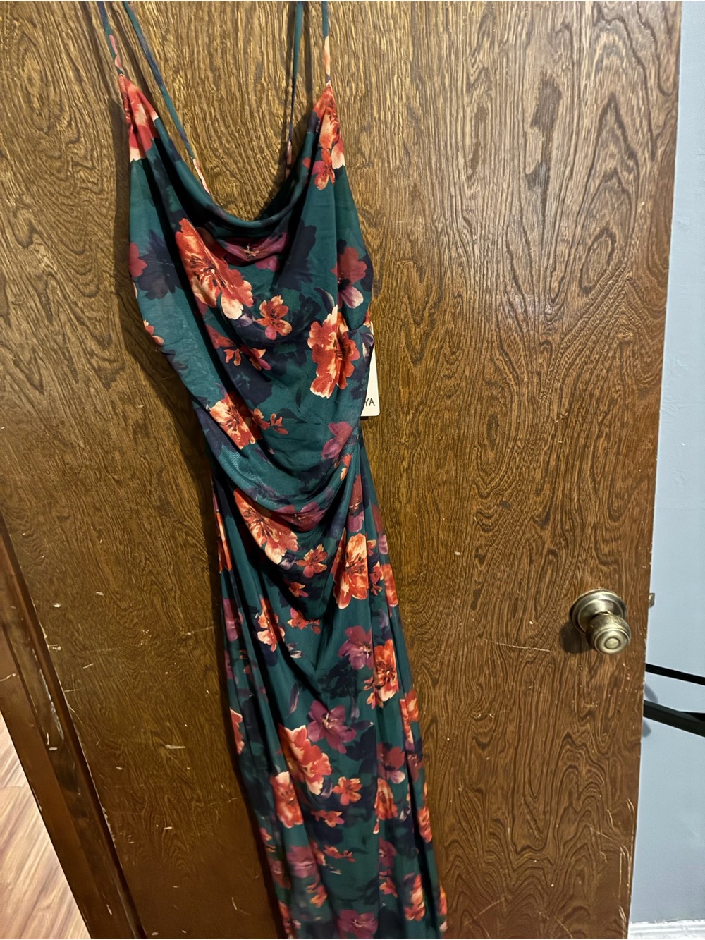 Persaya Teal Floral Cowl-Neck Maxi Dress